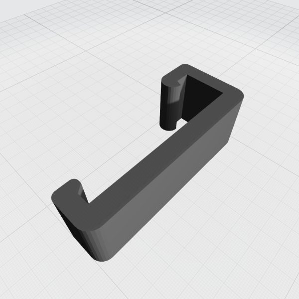 Rendering of the 4040 snap on clip. Both ends are hook shaped, with the hook on the bottom less deep.